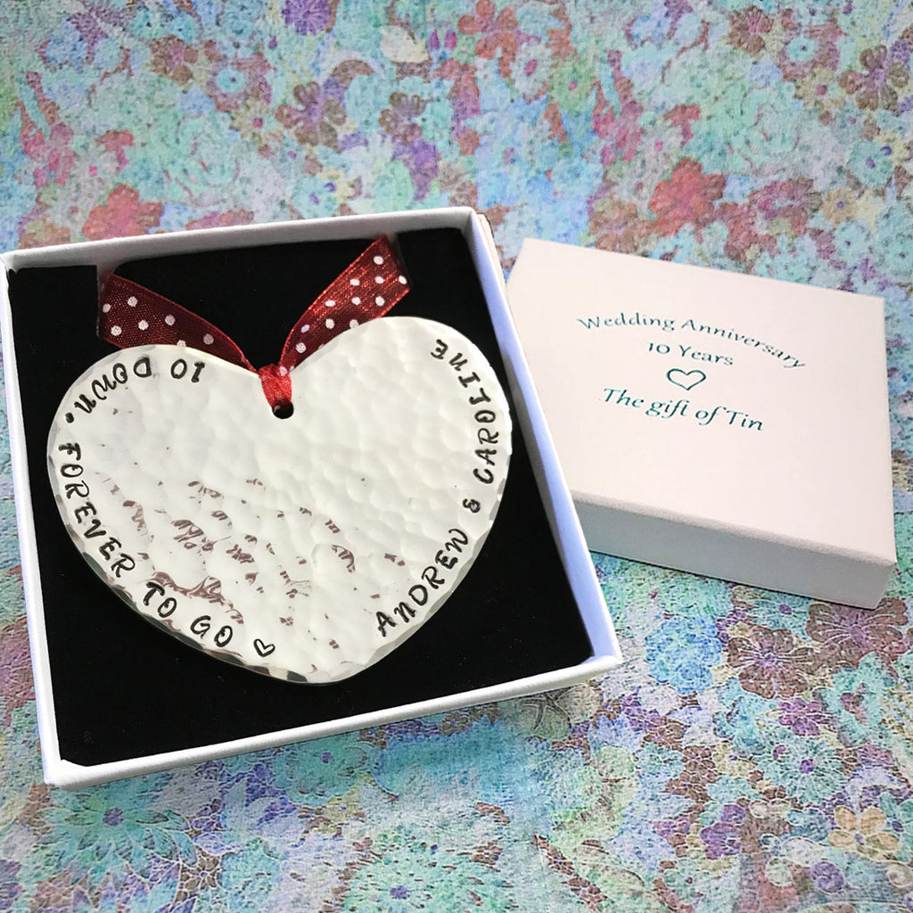 10th Anniversary Gift. Tin Gift.  Tin Heart. Personalised 10th anniversary gift
