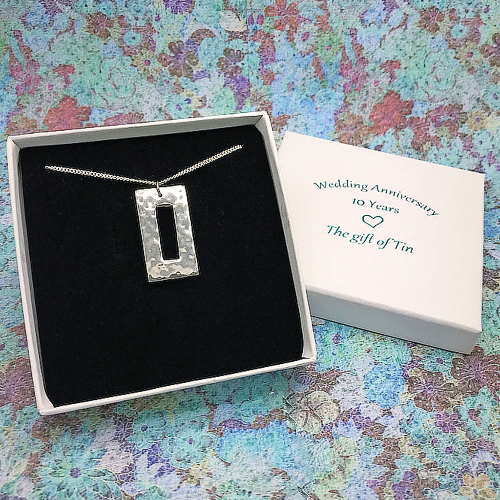 tin pendant. tin jewellery. tin gift. 10th anniversary gift.