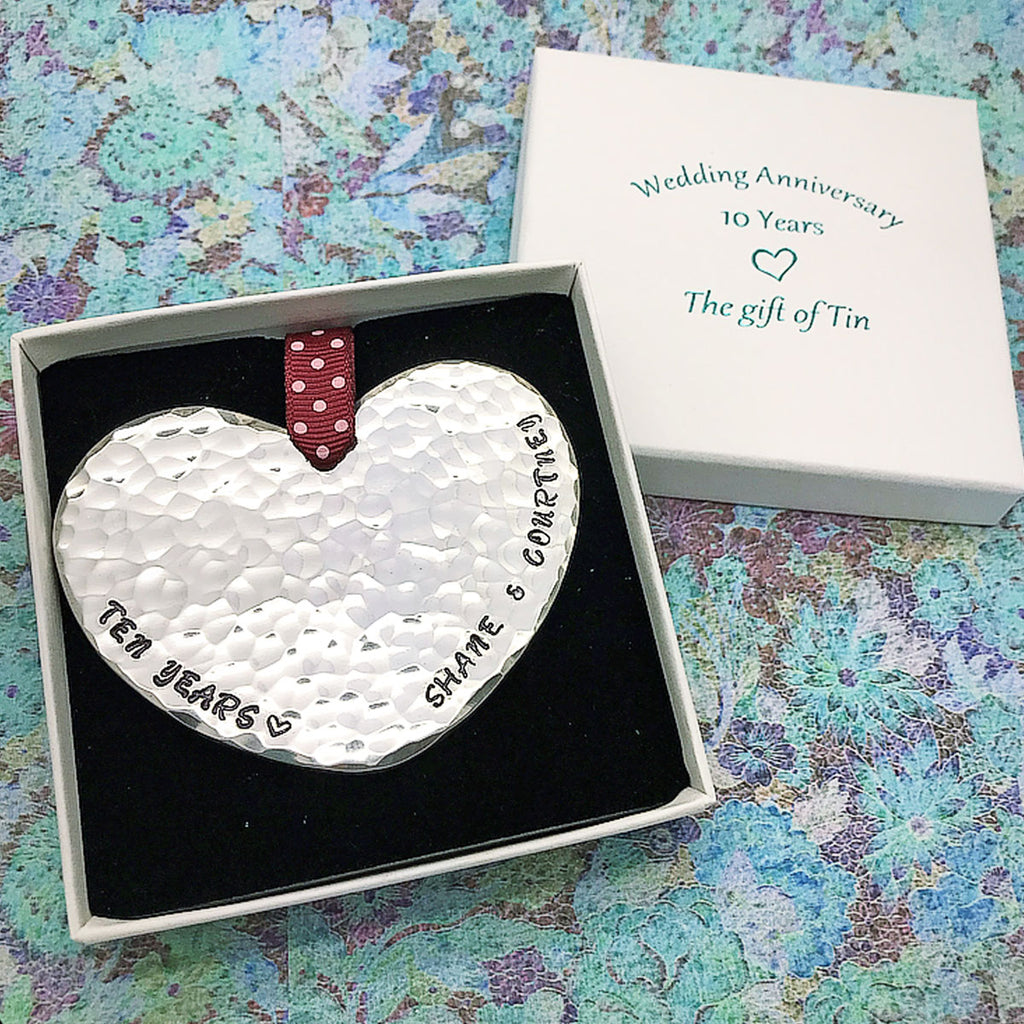 10th Anniversary Gift. Tin Heart Plaque . 10 years anniversary gift. tin gift