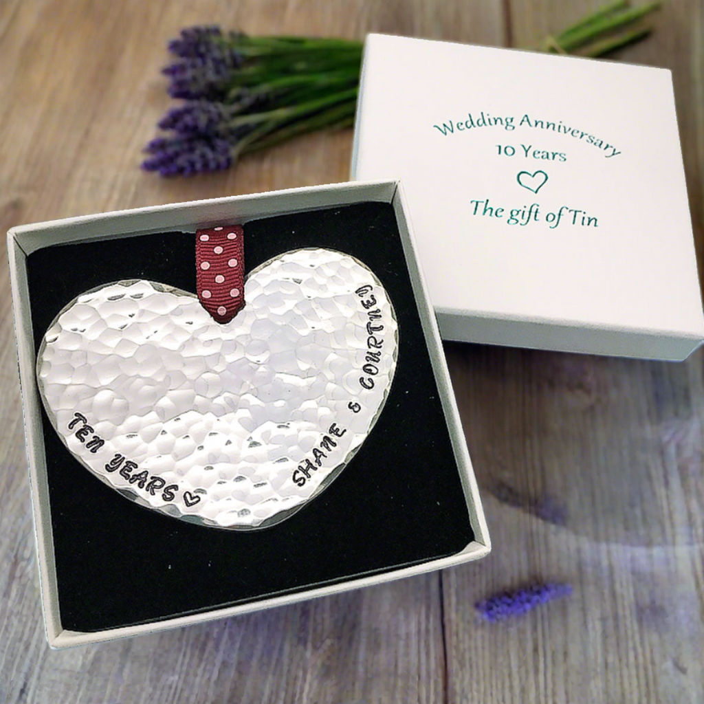 10th Anniversary Gift. Tin Heart Plaque . 10 years anniversary gift. tin gift
