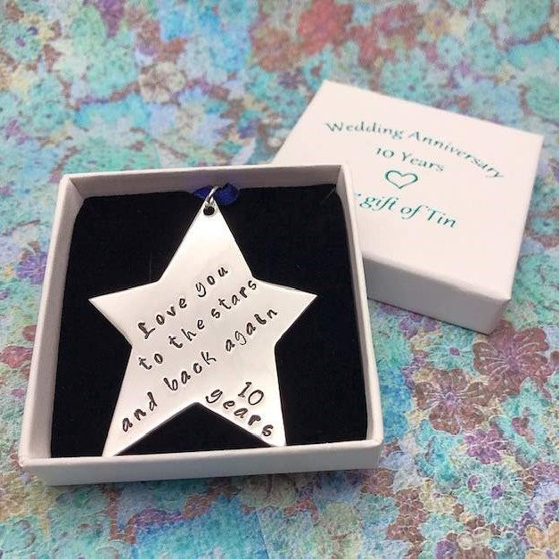 10th Anniversary Gift. Tin Star. Tin gift. Love you to the stars and back. 10 years gift