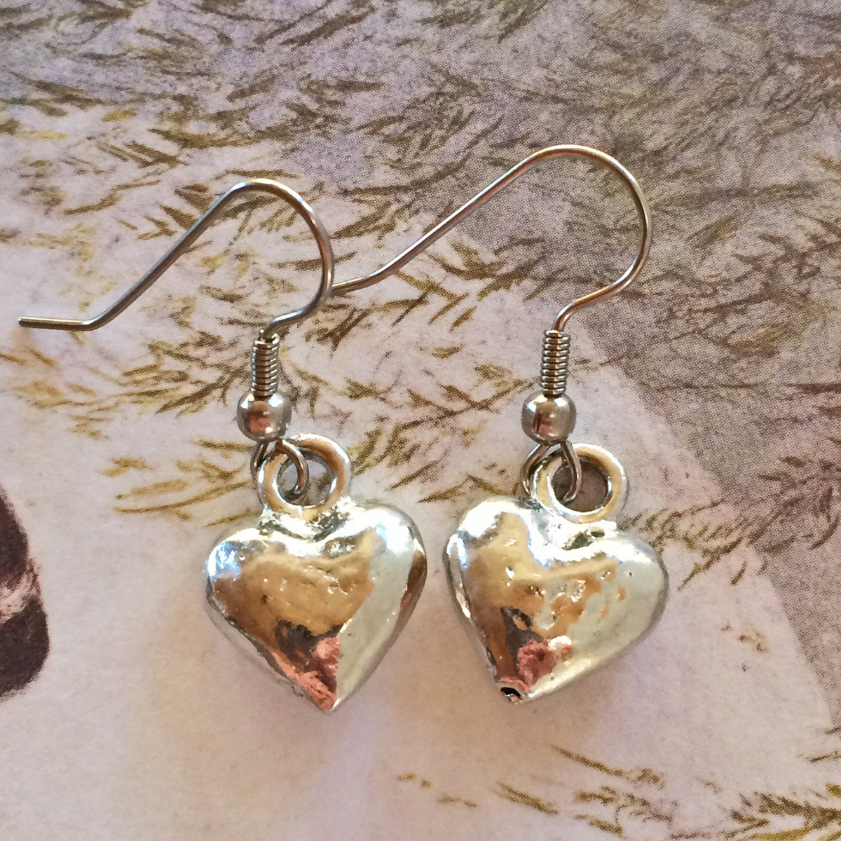 Tin Jewellery. Rustic Heart Earrings