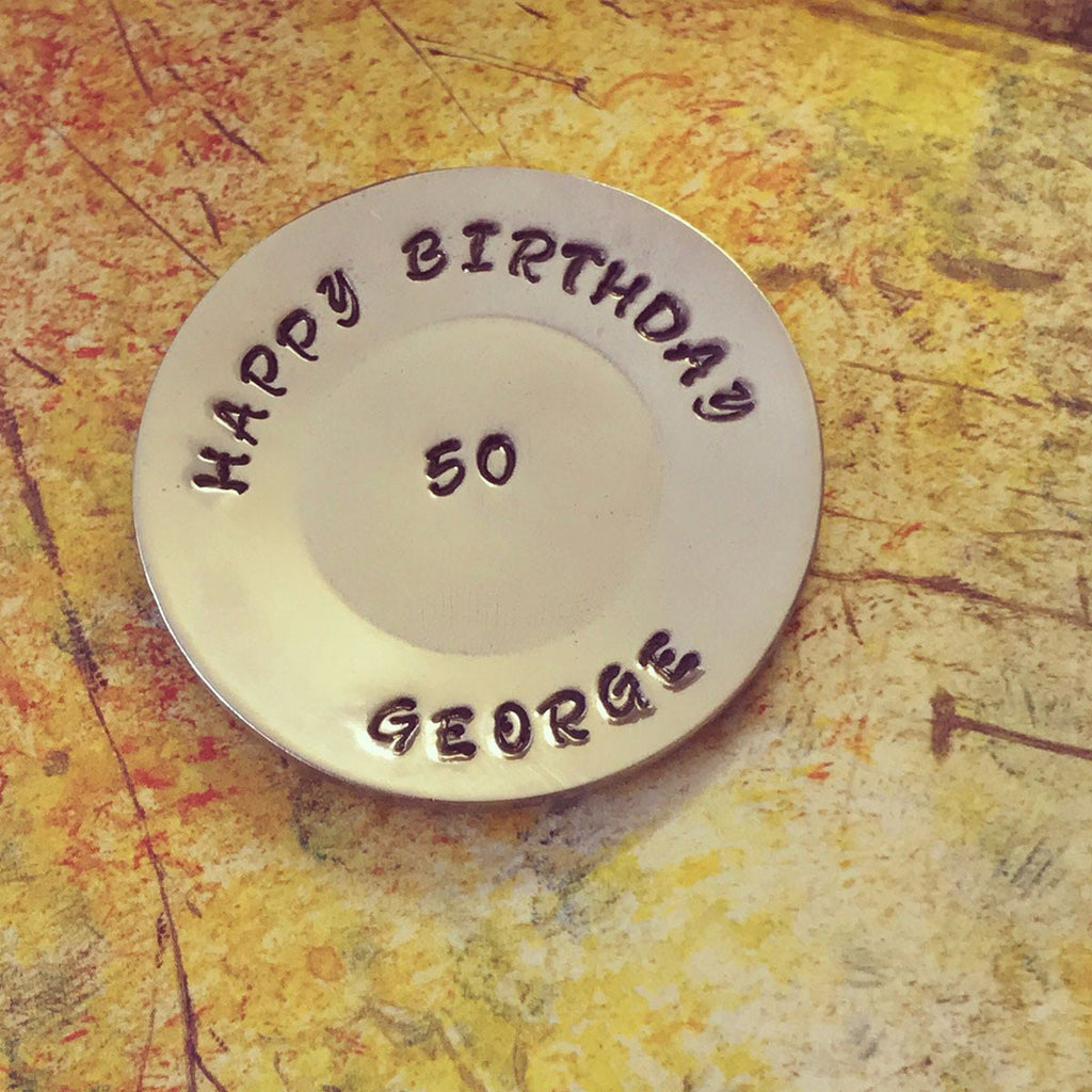 personalised birthday gift. commemorative birthday gift. Hand stamped mini plate with name and age