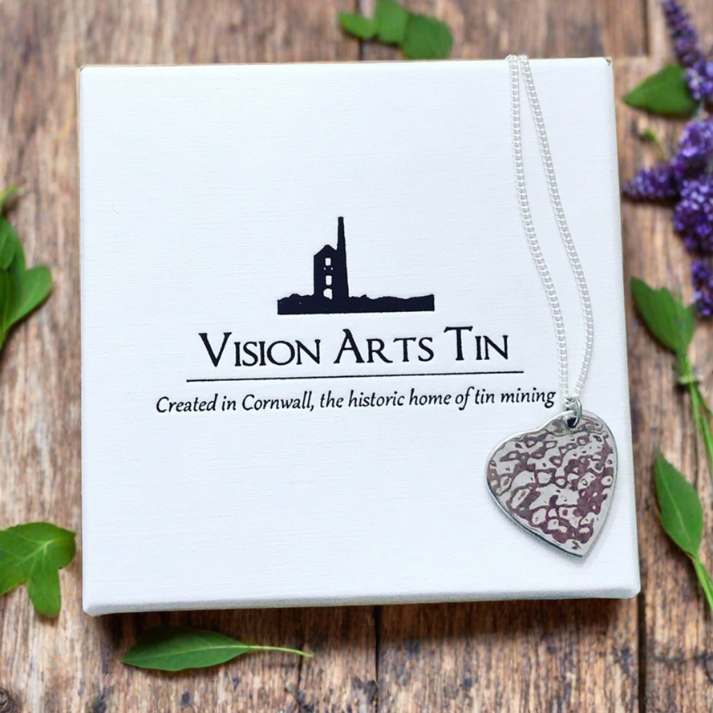 Cornish Jewellery, Tin Jewellery, Beaten Heart Pendant