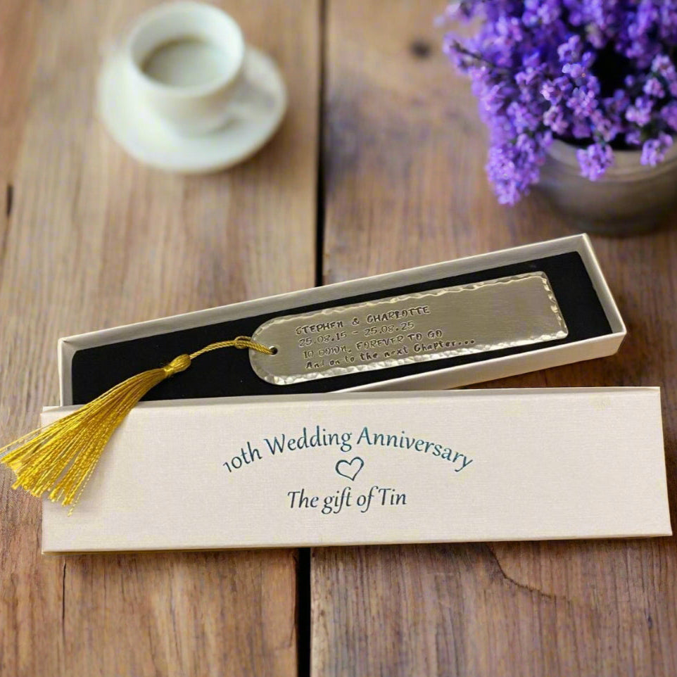 10th Anniversary gift for him. Tin Bookmark. 10th Anniversary gift for Her