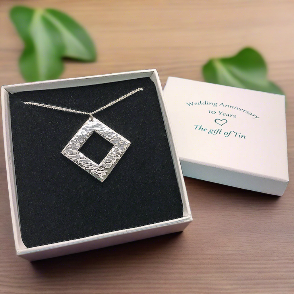 tin necklace, 10th anniversary gift for her. ten tenth anniversary