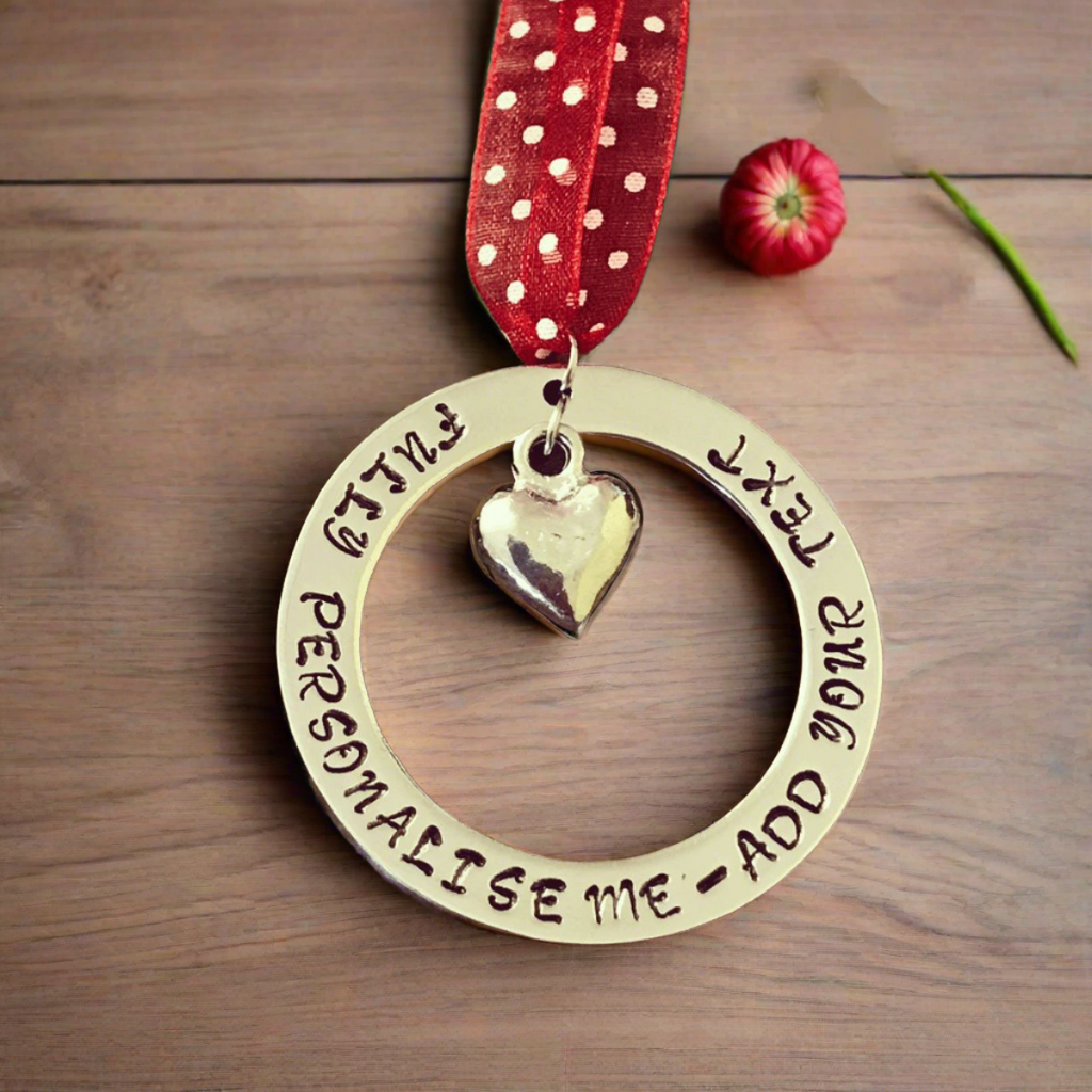 Personalised Gift. Personalised gift for any occasion. Hanging Circle, hand stamped with your choice of text