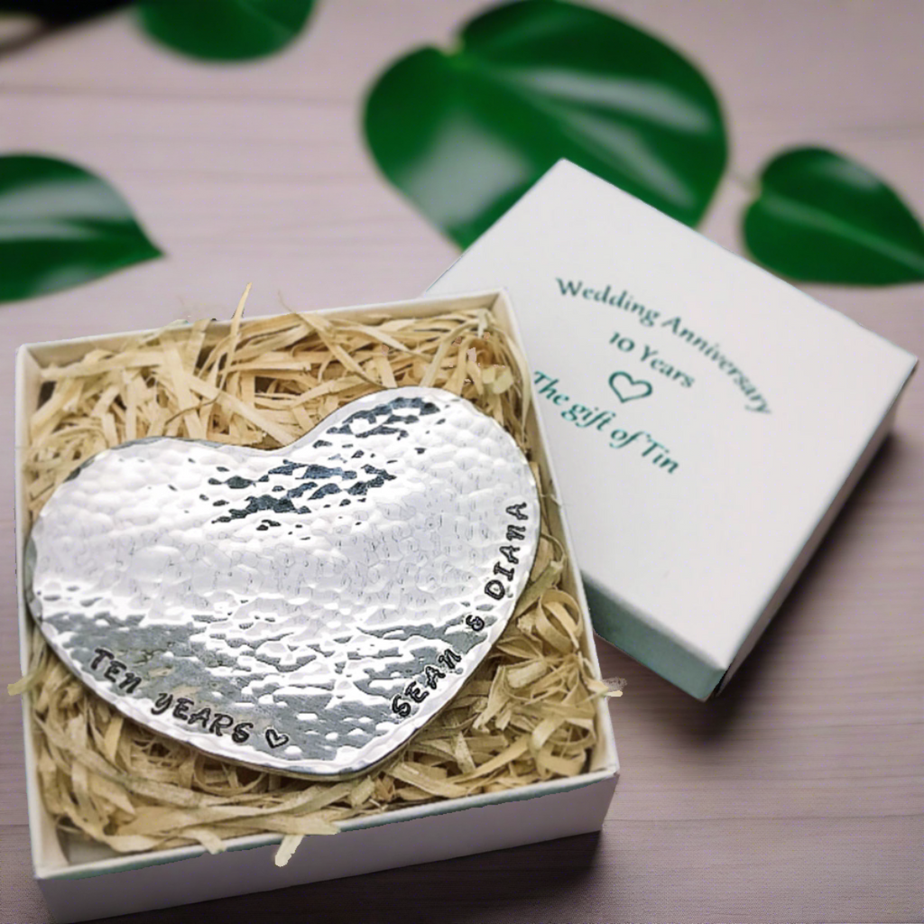 10th Anniversary Gift. Tin Gift. Heart Ring Dish. 10 Year Anniversary gift