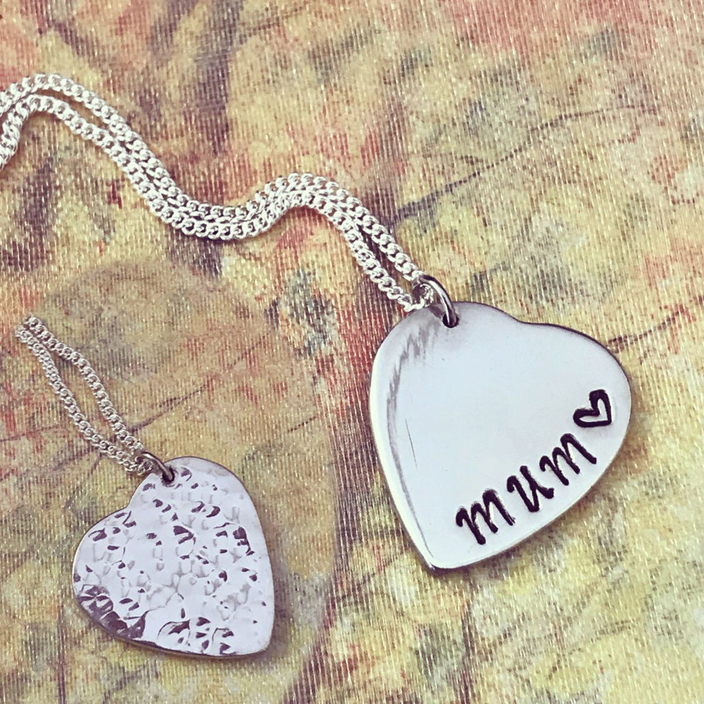 gift for mum. heart pendant. mum pendant. heart stamped with mum