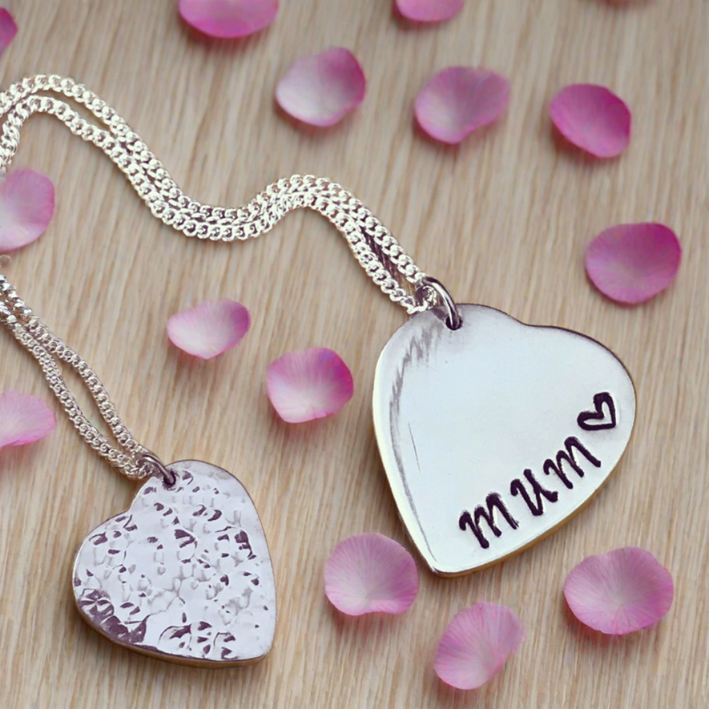 gift for mum. heart pendant. mum pendant. heart stamped with mum