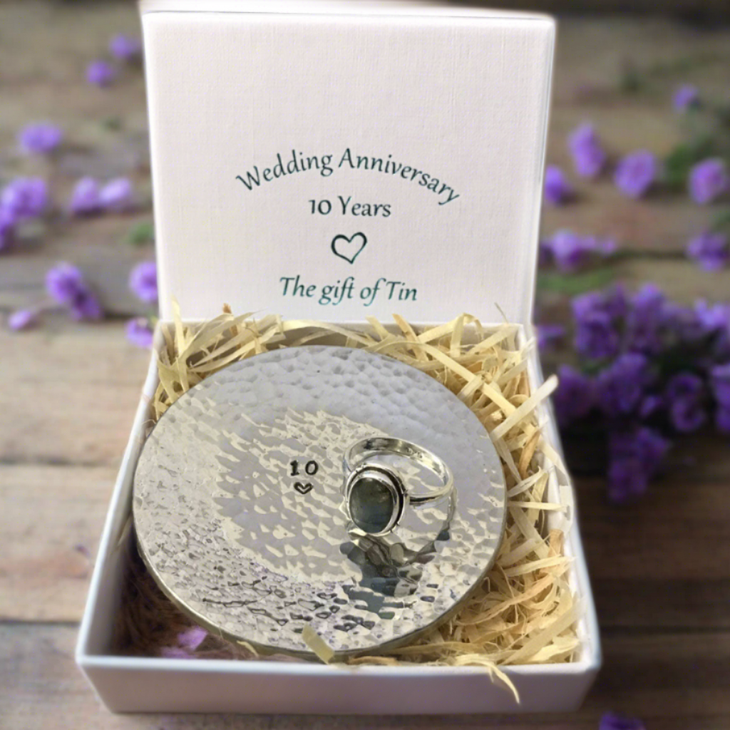 10th Anniversary Gift. Tin Ring Dish. Tin Gift.