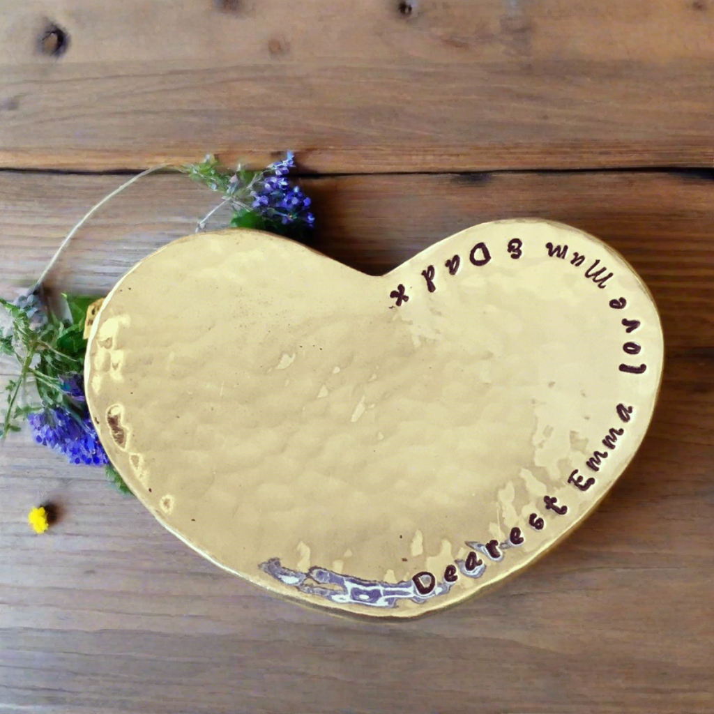 Personalised Gift. Ring Dish. Beaten Heart Ring Dish. Hand tamped with your choice of text