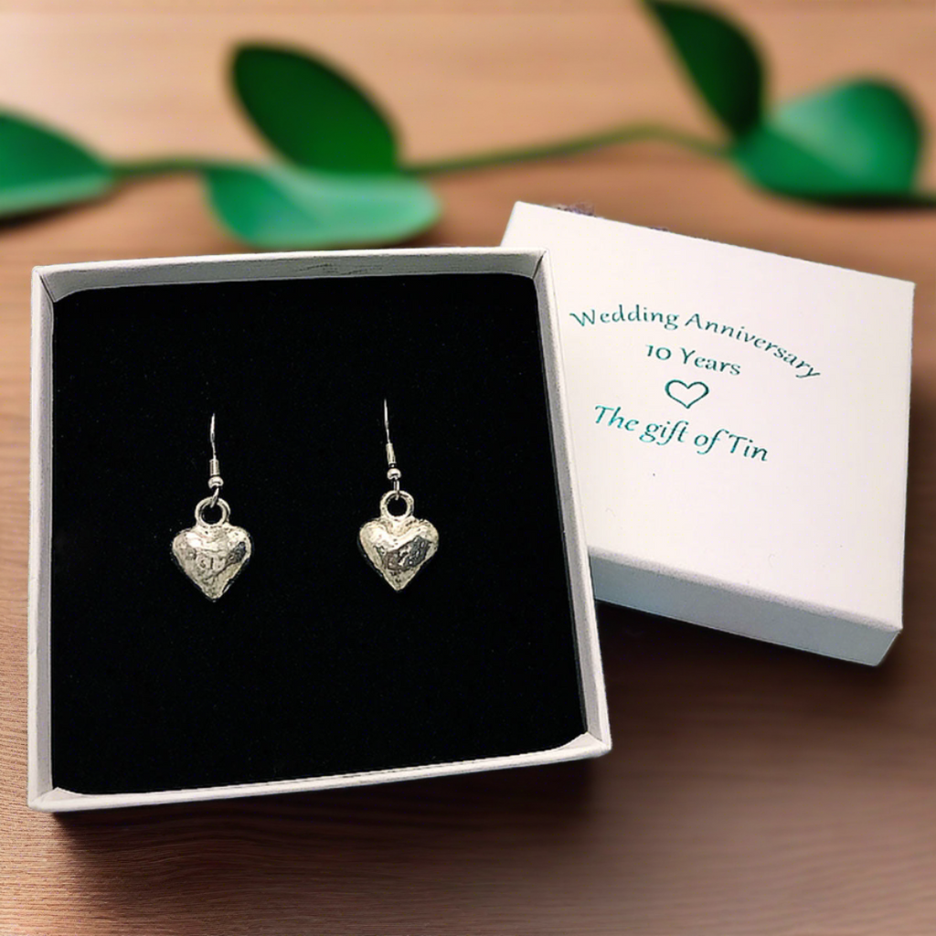tin earrings. tin jewellery. 10th anniversary gift. 10 tenth anniversary gift