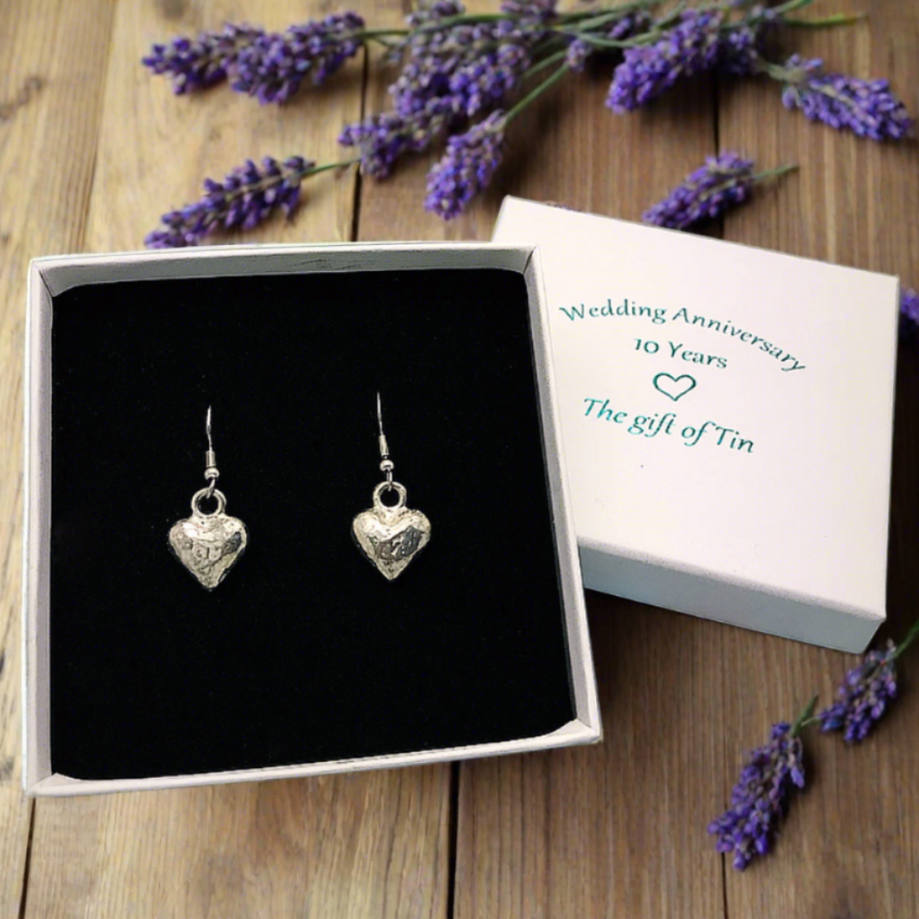 tin earrings. tin jewellery. 10th anniversary gift. 10 tenth anniversary gift