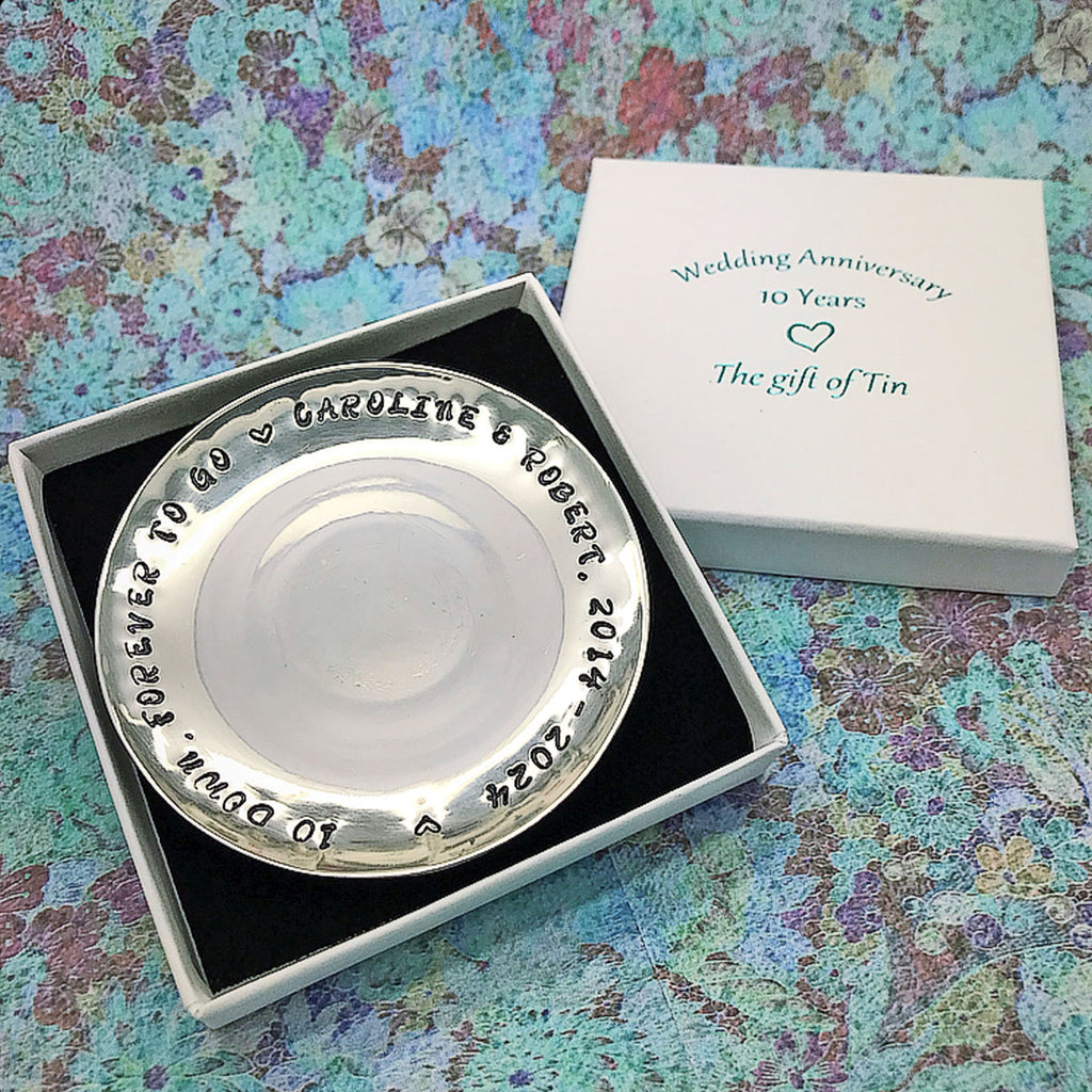 personalised 10th anniversary gift, tin min bowl. tin gift, 10 year Anniversary